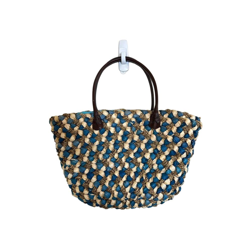 Bijoux Terner Women’s 100% Straw Woven Blue Tan Shoulder Purse